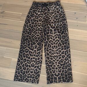Leopard Print Wide Leg Drawstring Pants